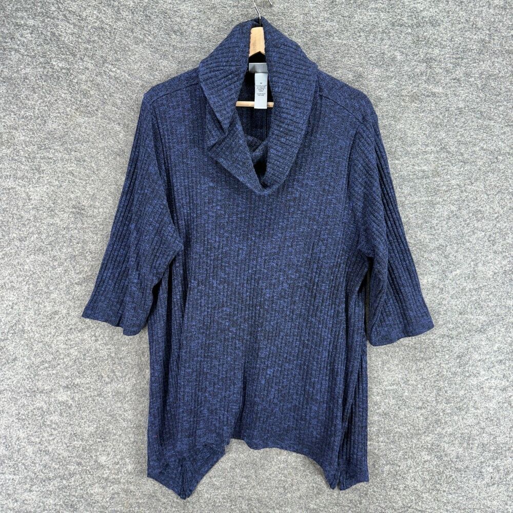 Catherines Sweater Pullover Women 1X Plus Blue Knit Cowl Neck 3/4 Sleeve Rayon